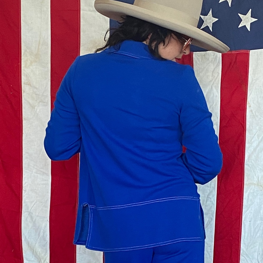 Vintage 70s Royal Blue button down and Bellbottoms - Picture 7 of 9